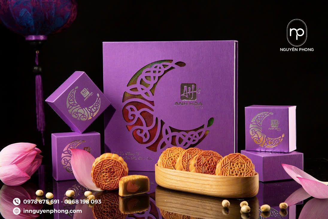 Mẫu hộp đựng bánh trung thu màu tím